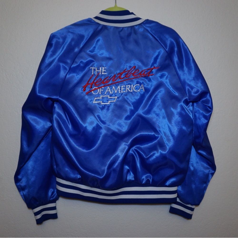 Vintage America Blue Bomber Jacket Chevy heartbeat of America camero jacket
